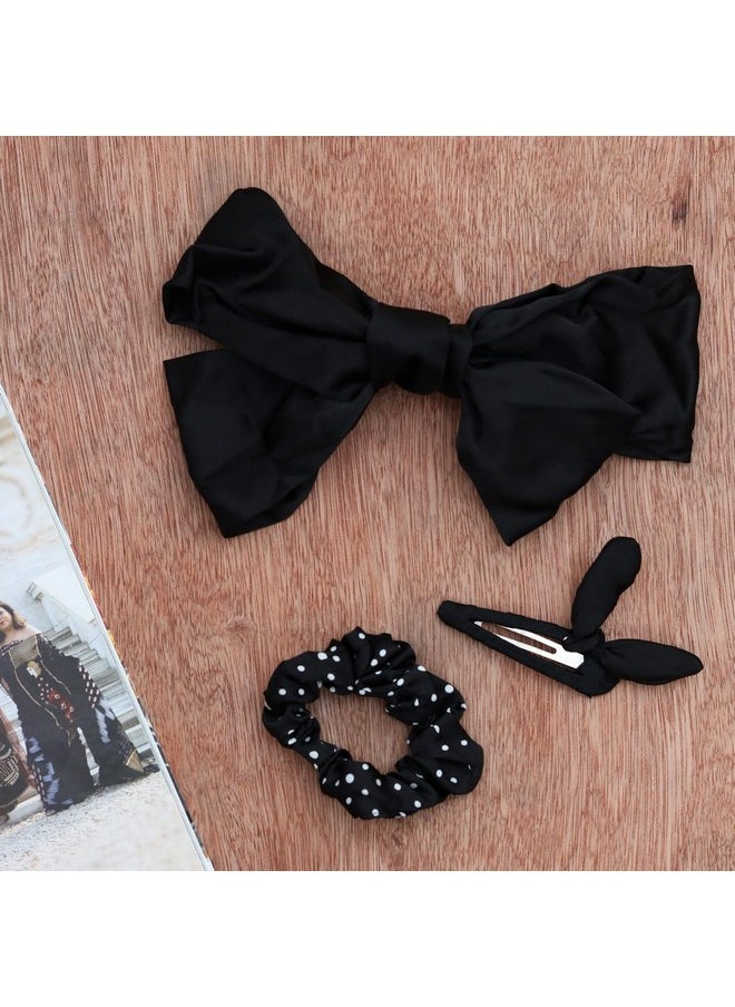 Yellow Bee - Yellow Bee Set of 2 Embellished Hair Clips and 1 Scrunchie for Girls - Black - Image 1