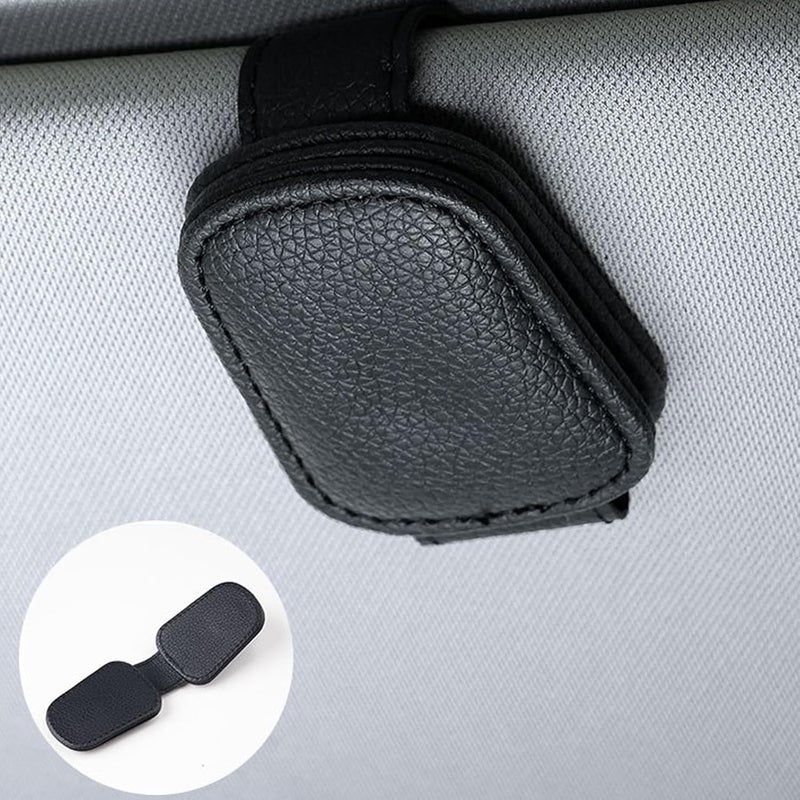 Sipery Leather Sunglasses Holder for Car Sun Visor, Eyeglass Hanger Clip Magnetic for Vehicle Sunglasses Hanging Ticket Card Clip, for Different Eyeglasses, Black, 2Pack | Eyeglass Hanger Clip, Magnetic, Ticket Card Clip, Different Eyeglasses - Image 2