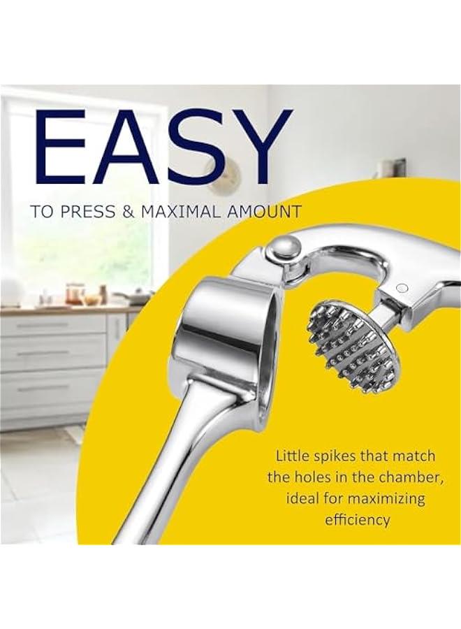 BWSJ Premium Garlic Press with Silic Roller Peeler Cleaning Brush Soft EasySqueeze Ergonomic Handle Crusher Peeler Set Dishwasher Safe Rustproof - Image 2