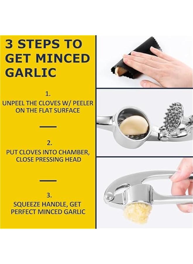 BWSJ Premium Garlic Press with Silic Roller Peeler Cleaning Brush Soft EasySqueeze Ergonomic Handle Crusher Peeler Set Dishwasher Safe Rustproof - Image 4