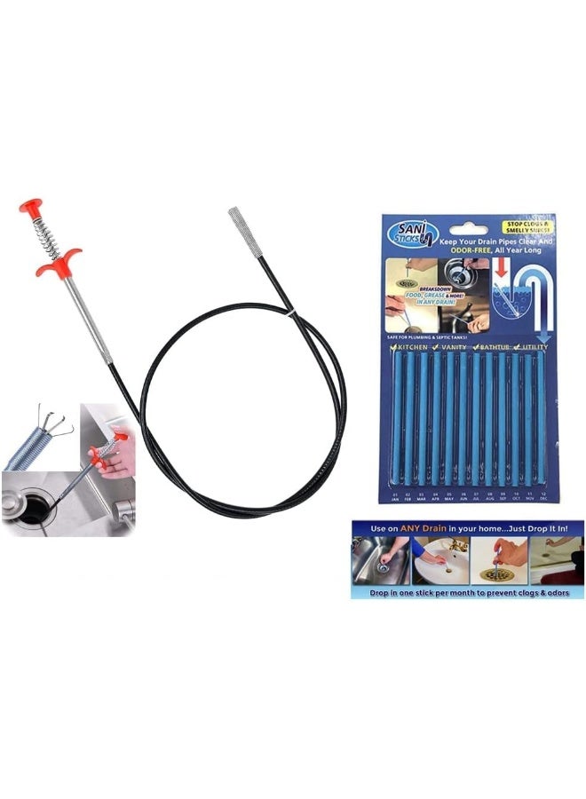DIY Kitchen Sink Drain Cleaner, Sink catching Wire with sanisticks Combo (Grabber & Sani Stick)  - Image 1