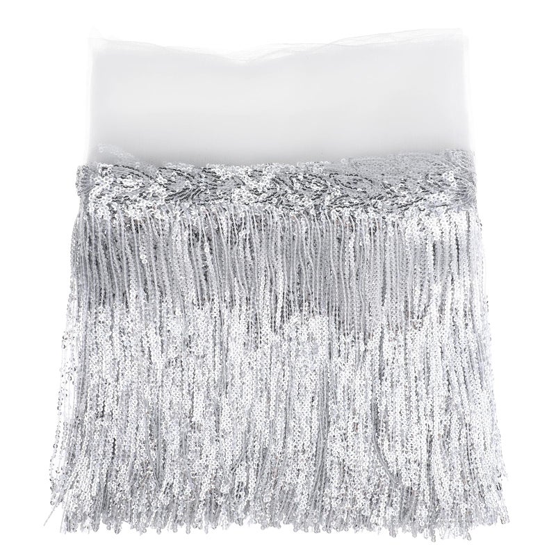 salbsever 5 Yards Silver Fringe, Silver Sequins Lace Tassel Fringe Trim for DIY Dress Sewing Crafts Home Decor Party Dress Stage Costume Embellishment - Image 1