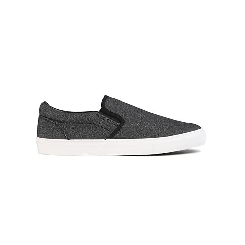 hello basics Men's Sneakers Classic Low Top Slip On Shoes Wide Canvas Skate Loafers Sneakers with Soft Insole Causal Dress Shoes for Men Comfortable Walking Shoes Slip on Sneakers for Men, Black Denim, 11 - Image 5