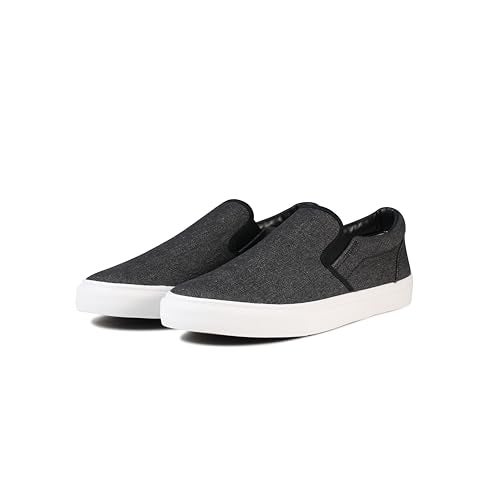 hello basics Men's Sneakers Classic Low Top Slip On Shoes Wide Canvas Skate Loafers Sneakers with Soft Insole Causal Dress Shoes for Men Comfortable Walking Shoes Slip on Sneakers for Men, Black Denim, 11 - Image 3