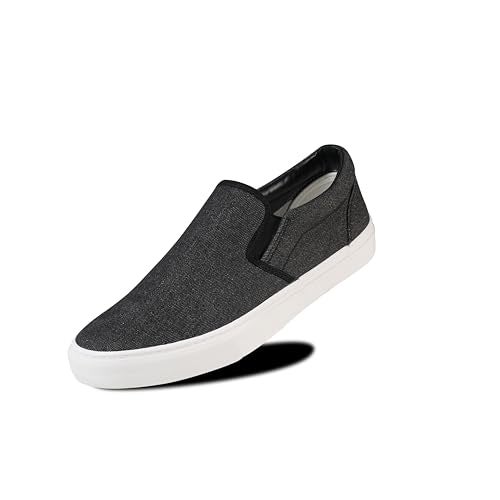 hello basics Men's Sneakers Classic Low Top Slip On Shoes Wide Canvas Skate Loafers Sneakers with Soft Insole Causal Dress Shoes for Men Comfortable Walking Shoes Slip on Sneakers for Men, Black Denim, 11 - Image 1