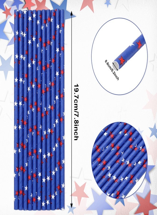 JarThenaAMCS 150Pcs 4th of July Paper Straws Patriotic Blue Red Stars Disposable Drinking Straws for Independence Day Memorial Day USA Holiday Party Supplies - Image 2