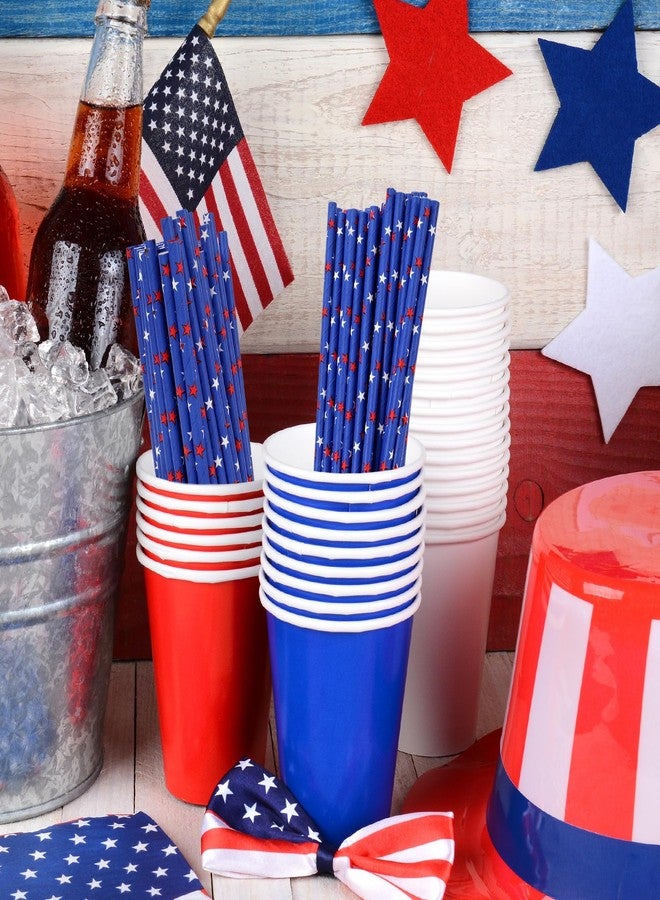 JarThenaAMCS 150Pcs 4th of July Paper Straws Patriotic Blue Red Stars Disposable Drinking Straws for Independence Day Memorial Day USA Holiday Party Supplies - Image 5