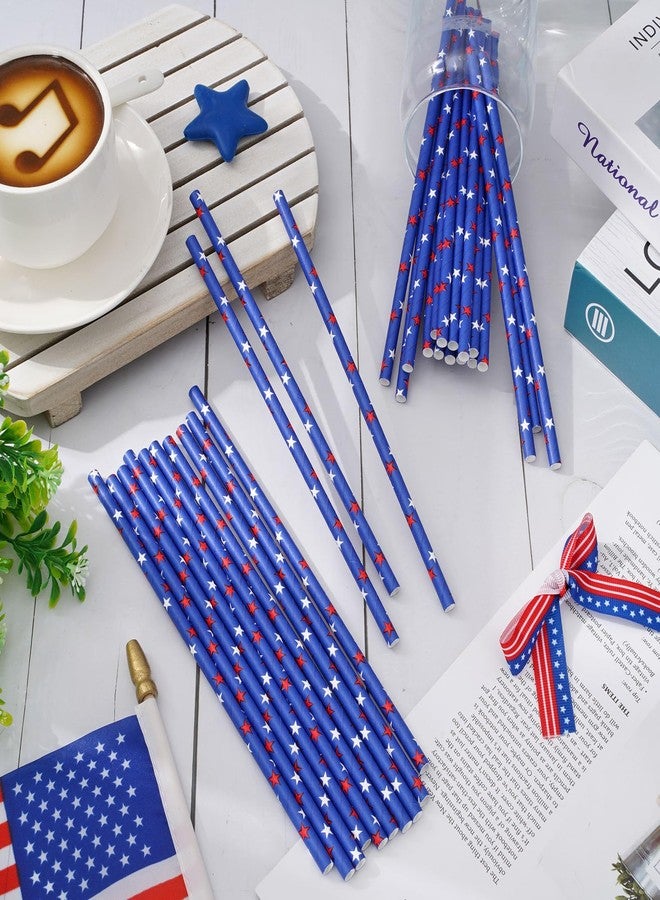 JarThenaAMCS 150Pcs 4th of July Paper Straws Patriotic Blue Red Stars Disposable Drinking Straws for Independence Day Memorial Day USA Holiday Party Supplies - Image 3