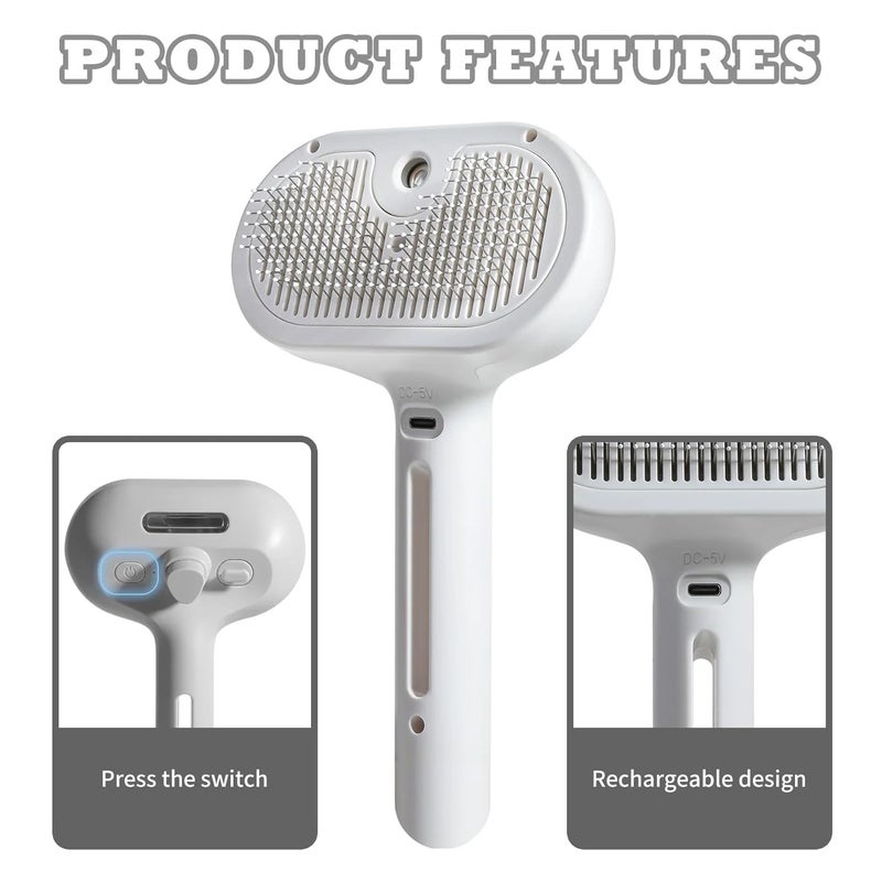 Bluejw Spray Cat Brush for Shedding - Pet Hair Removal Comb with Water Tank & Release Button - Grooming Brushes for Cats & Dogs (White) - Image 4
