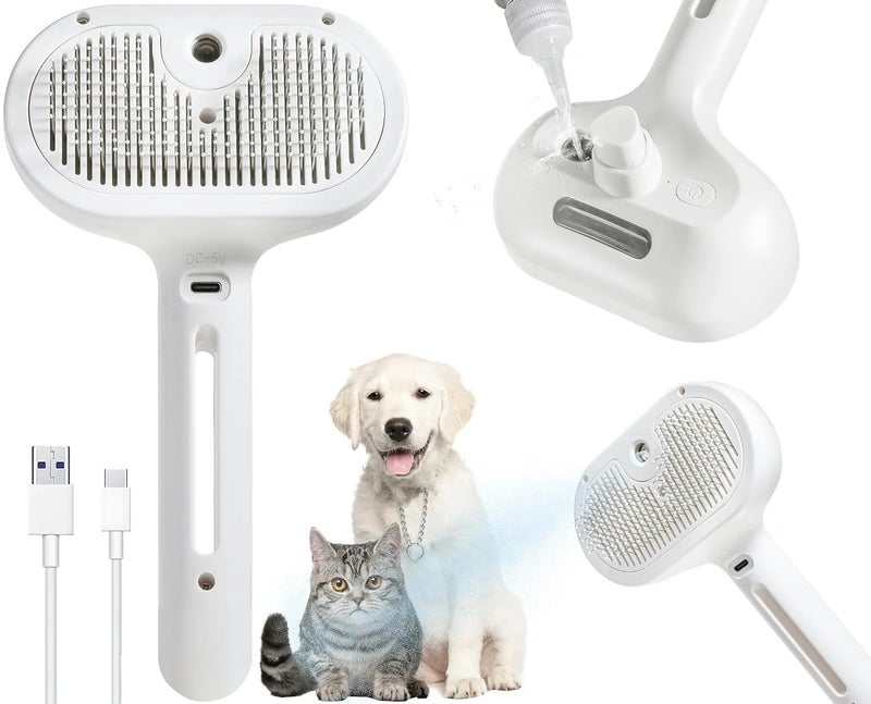 Bluejw Spray Cat Brush for Shedding - Pet Hair Removal Comb with Water Tank & Release Button - Grooming Brushes for Cats & Dogs (White) - Image 1