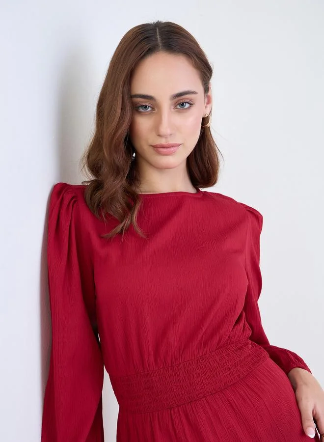 Red Midi Dress with Long Sleeves