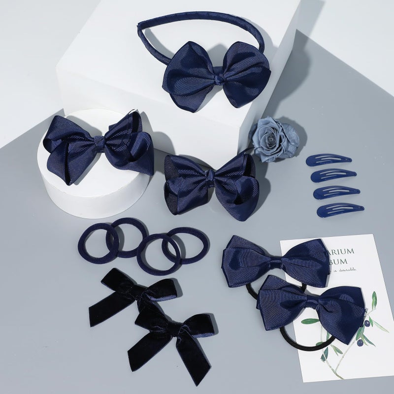 DEEKA Navy Blue Hair Accessories Set - 15 Pieces Uniform Hair Bows, Hair Clips, Headband, Hair Ties for Little Girls - Navy Blue - Image 5