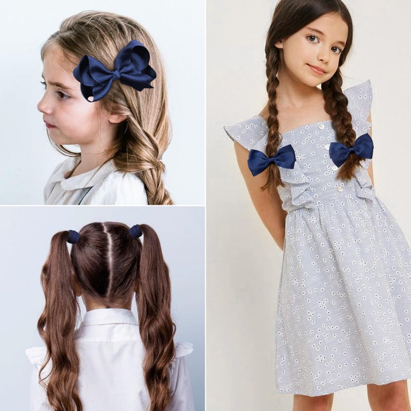 DEEKA Navy Blue Hair Accessories Set - 15 Pieces Uniform Hair Bows, Hair Clips, Headband, Hair Ties for Little Girls - Navy Blue - Image 3