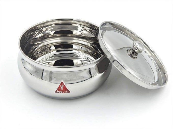 STAINLESS STEEL ROUND APPLE MULTIPURPOSE CONTAINERSERVING DISHSTORAGE POT SET OF 1 PCS 900 ML