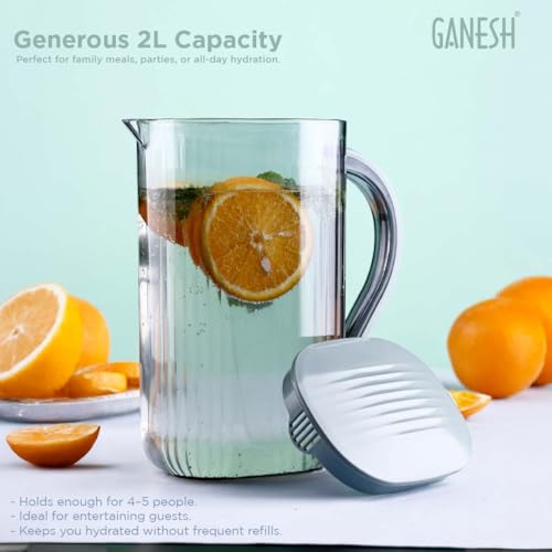 Ganesh Aura Water Jug Plastic, Bpa Free Food Grade Jug with Lid, Kitchen Accessories Items, Jug for Serving Water, Juices, Beverages, Milk - 500ml (Transparent) - Image 3
