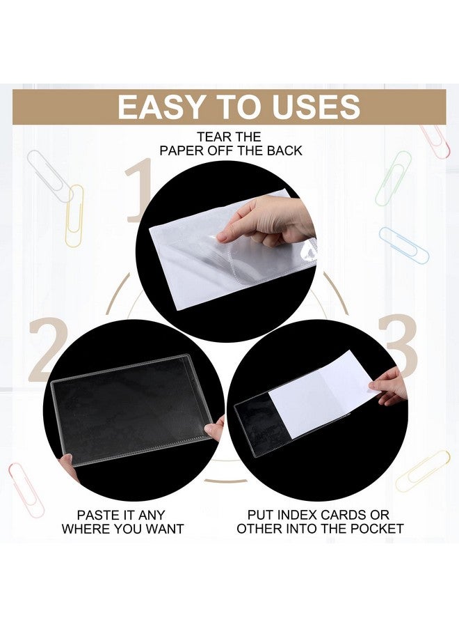 Geyee Clear Self Adhesive Pockets Clear Plastic Sleeves Labeling Pockets Shop Ticket Holders Job Ticket Holders Work Order Clear Adhesive Pockets Label Pockets for Office Document Card 5x8inch (60 Pcs) - Image 3