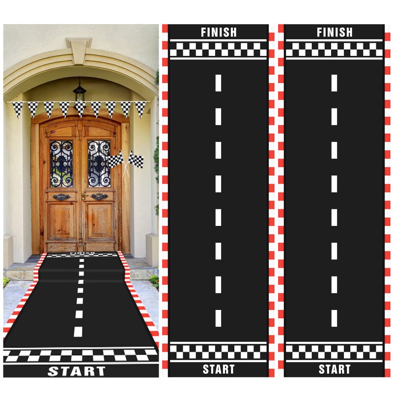 10 Feet Long Racetrack Floor Running Racer Party Decoration Mat Fold Race Tracks Decor Running Mat Drag Car Racer Party Supplies for Road Racing Car Theme Birthday Sport Games 2 Feet Wide2 Pcs