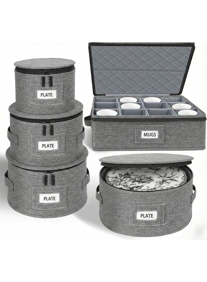 Cirhy Reinforced China Storage Containers, 5-Piece Dinnerware & Mug Organizer Set with Quilted Padding and Felt Dividers, Stackable Boxes for Dishes, Cups & Fine China, Ideal for Moving and Kitchen - Image 1
