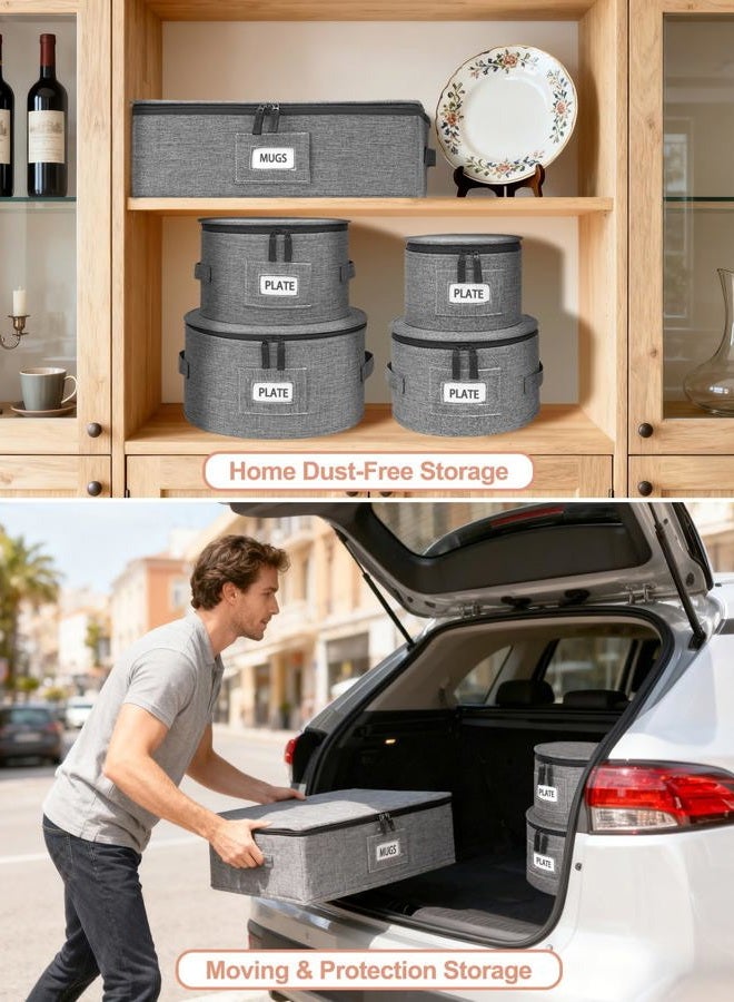 Cirhy Reinforced China Storage Containers, 5-Piece Dinnerware & Mug Organizer Set with Quilted Padding and Felt Dividers, Stackable Boxes for Dishes, Cups & Fine China, Ideal for Moving and Kitchen - Image 5
