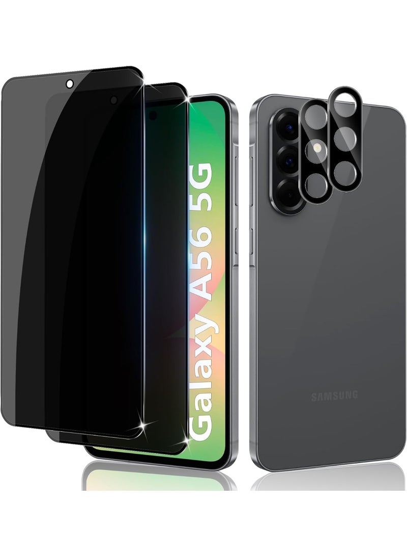 Muzz Privacy Screen Protector for Samsung Galaxy A56 5G, 2 Pack Anti-Spy Tempered Glass with 2 Camera Protectors, 9H Hardness, Clear (Galaxy A56) - Image 1