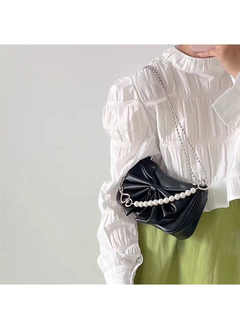 Generic - 2024 Chic Bow-Knot Beaded Shoulder Bag for Women Black - Image 1