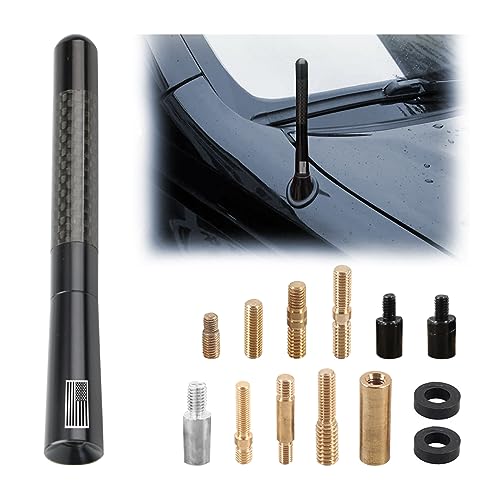 BESULEN Car Short Antenna 47 Inch Carbon Fiber American Flag Aluminum Auto Radio Antenna for AMFM Reception Universal Replacement Car Antenna with 9 Adapters 2 Screws 2 Rubber Rings - Image 1