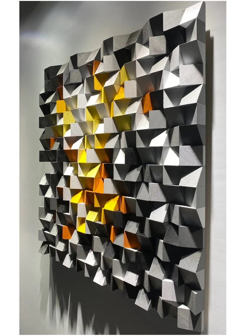 WOOD WORKERS - wood workers living room wall decor, wood wall art, abstract 3d wall hanging, wooden wall panels, aztec wall art, modern colorful oversized home decore, carved grey sculpture for office 64x64 cms - Image 1