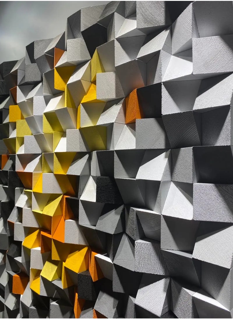 WOOD WORKERS - wood workers living room wall decor, wood wall art, abstract 3d wall hanging, wooden wall panels, aztec wall art, modern colorful oversized home decore, carved grey sculpture for office 64x64 cms - Image 1