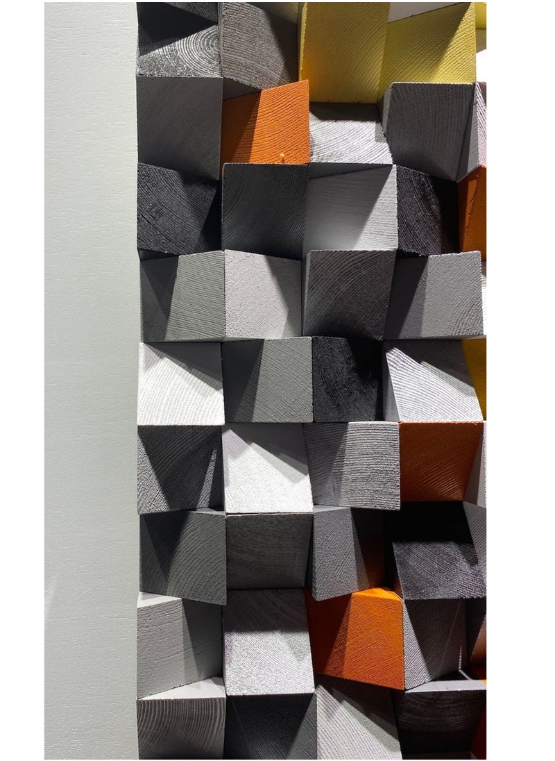 WOOD WORKERS - wood workers living room wall decor, wood wall art, abstract 3d wall hanging, wooden wall panels, aztec wall art, modern colorful oversized home decore, carved grey sculpture for office 64x64 cms - Image 1