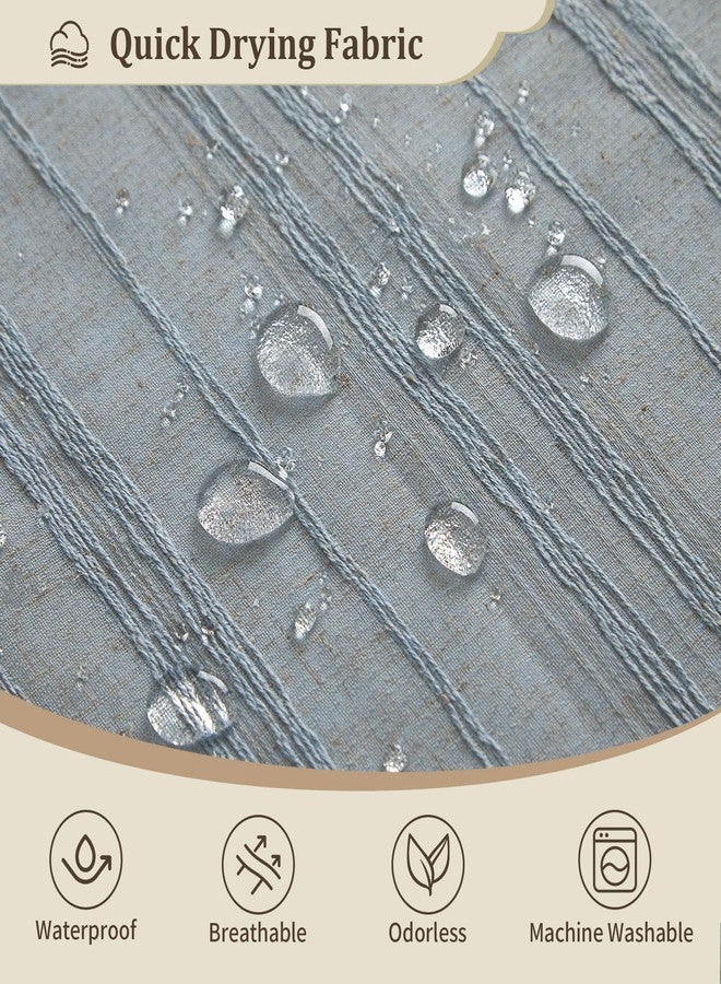 Siiluminisoy Fog Blue Shower Curtain Linen Shower Curtain Beige Boho Shower Curtain for Bathroom Rustic Striped French Country Shabby Chic Shower Curtains, 72” x 72“ - Image 5