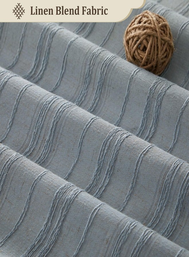Siiluminisoy Fog Blue Shower Curtain Linen Shower Curtain Beige Boho Shower Curtain for Bathroom Rustic Striped French Country Shabby Chic Shower Curtains, 72” x 72“ - Image 3
