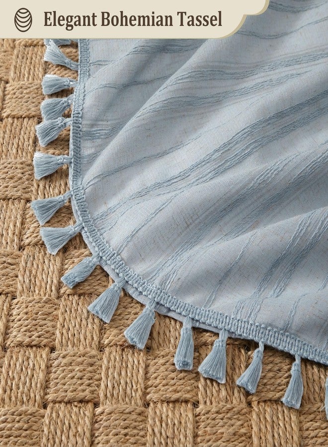 Siiluminisoy Fog Blue Shower Curtain Linen Shower Curtain Beige Boho Shower Curtain for Bathroom Rustic Striped French Country Shabby Chic Shower Curtains, 72” x 72“ - Image 4