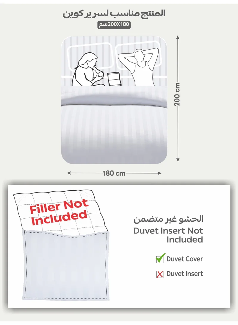 Donetella Bright White Hotel Striped Duvet Cover Set, Fits 180x200 cm Size Bed, 4-Pcs Queen Size Bedding Set, Brushed Microfiber Fabric, (Filler Not Included).  | Best Price UAE