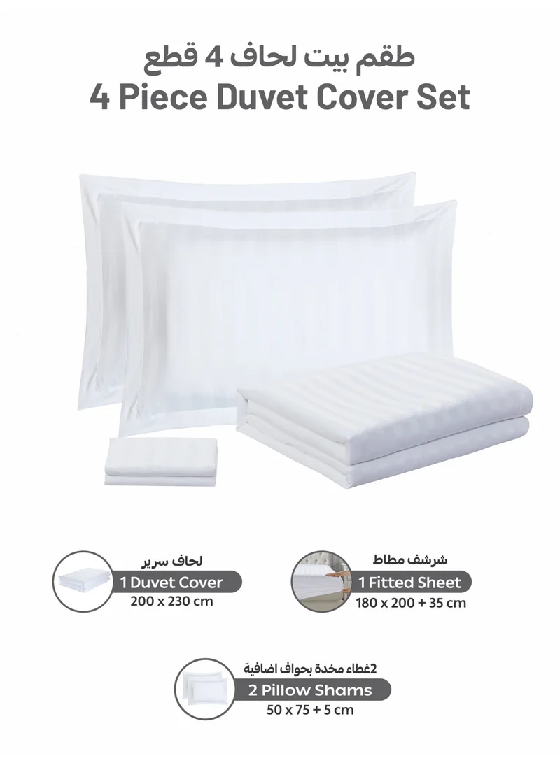 Donetella Bright White Hotel Striped Duvet Cover Set, Fits 180x200 cm Size Bed, 4-Pcs Queen Size Bedding Set, Brushed Microfiber Fabric, (Filler Not Included).  | Best Price UAE