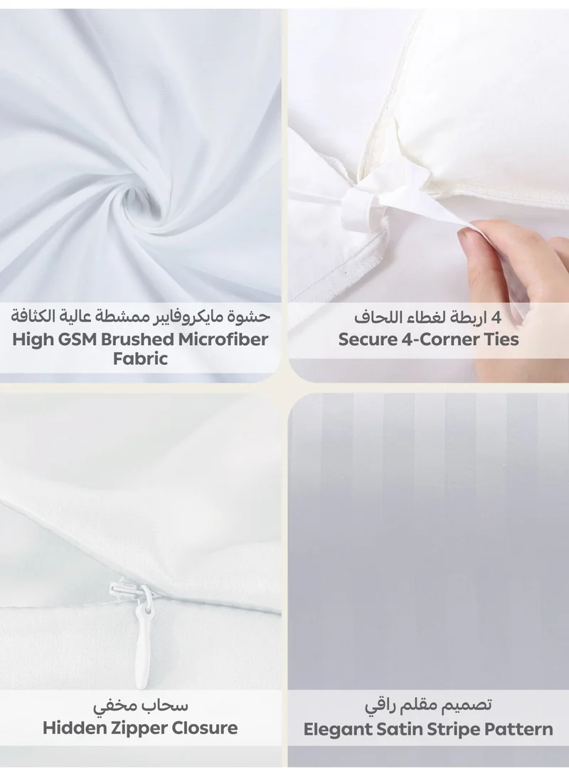 Donetella Bright White Hotel Striped Duvet Cover Set, Fits 180x200 cm Size Bed, 4-Pcs Queen Size Bedding Set, Brushed Microfiber Fabric, (Filler Not Included).  | Best Price UAE