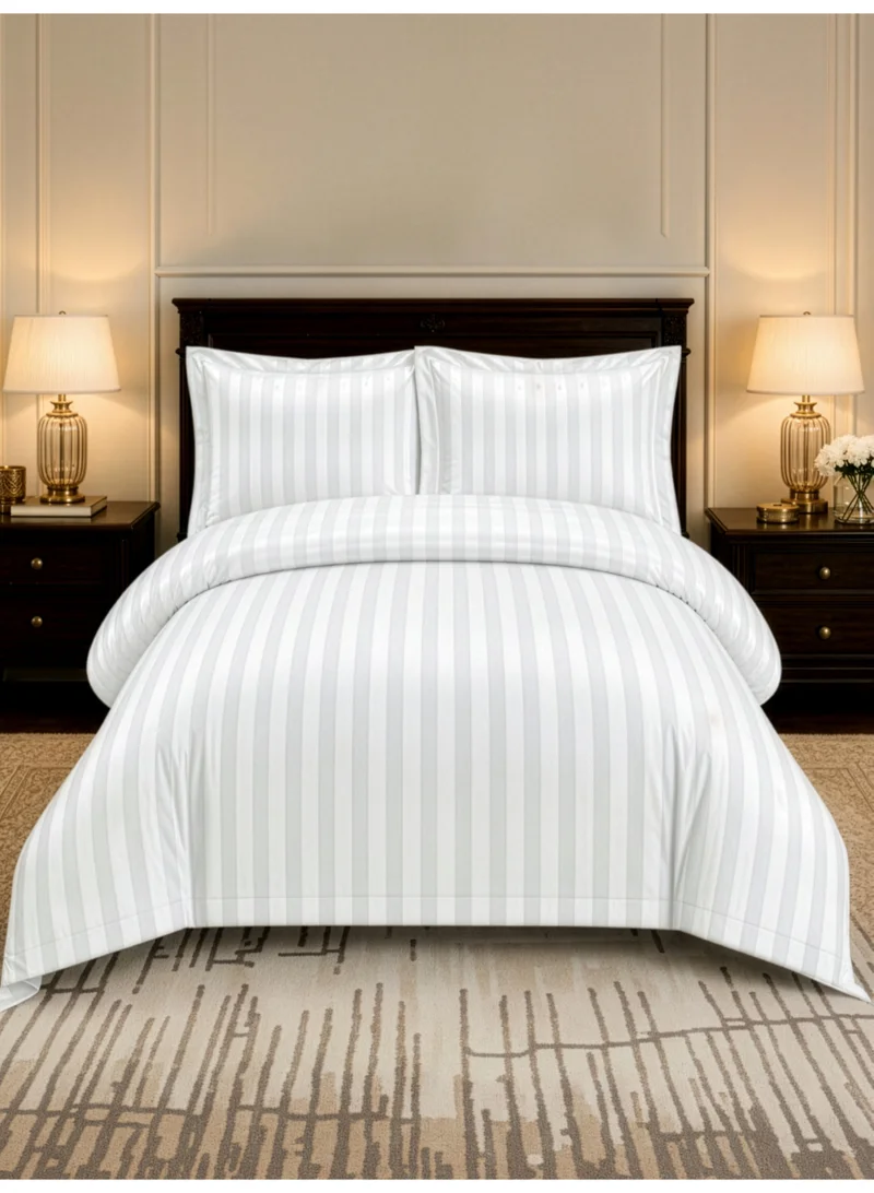 Hotel Striped Duvet Cover Set, Fits 180x200 cm Size Bed, 4-Pcs Queen Size Bedding Set, Brushed Microfiber Fabric, (Filler Not Included).
