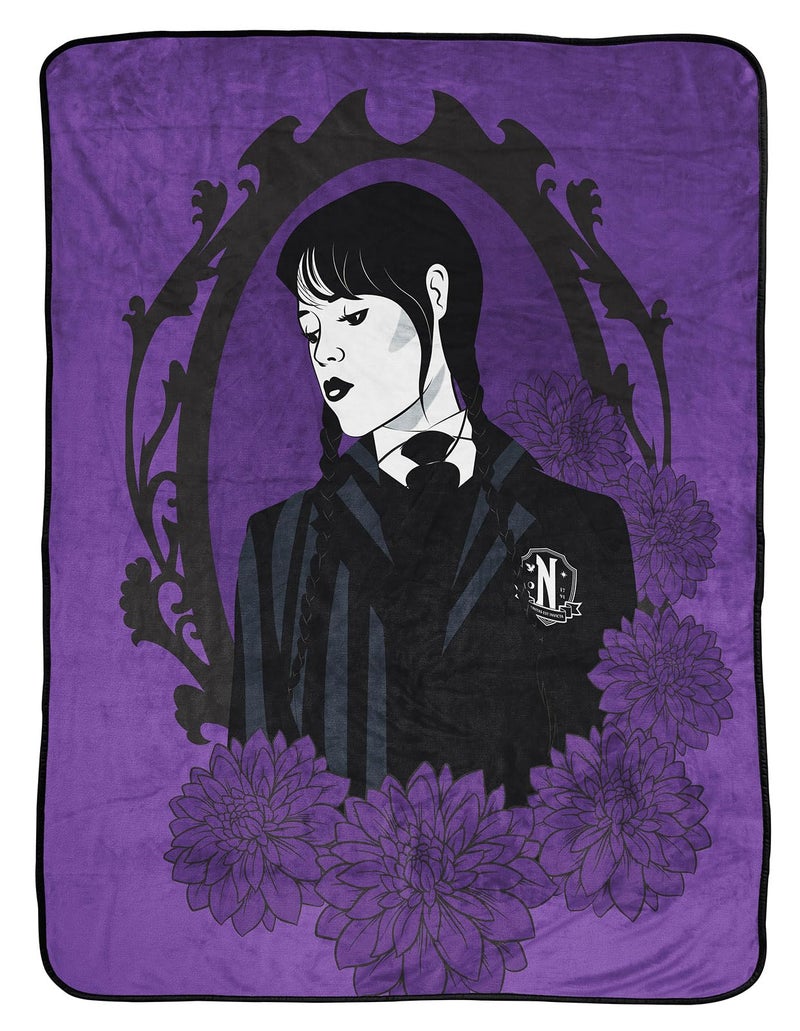 Jay Franco Wednesday and The Addams Family Stain Glass Throw Blanket - Measures 46 x 60  Kids Bedding - Super Soft Fleece - Image 1