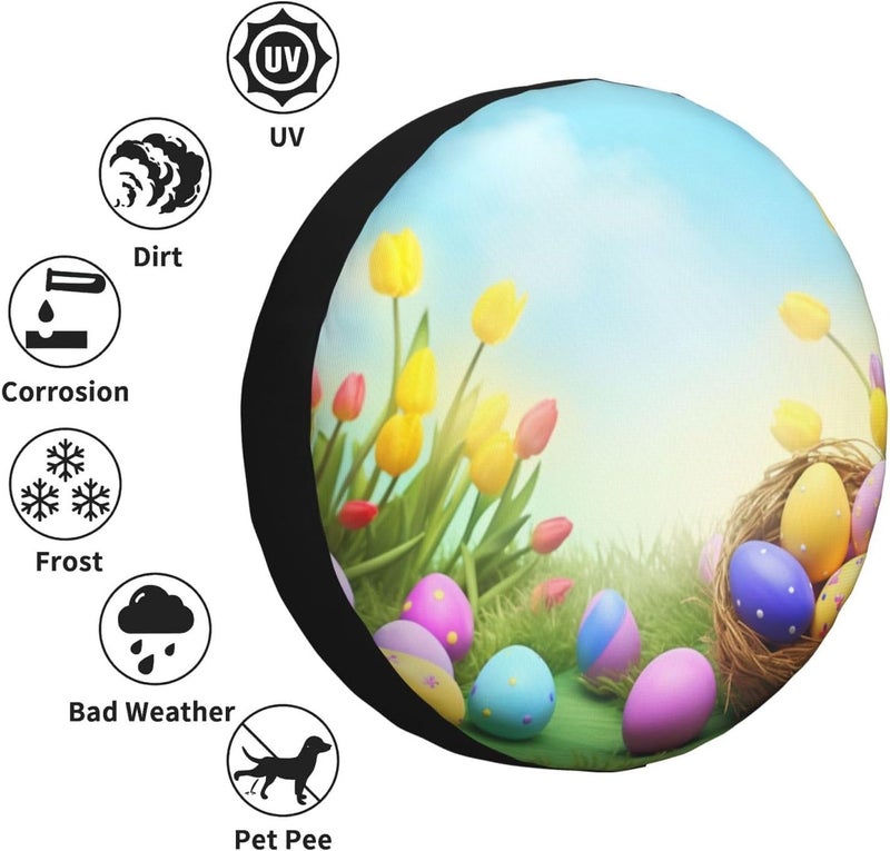 Spare Tire Cover Waterproof Wheel Cover for Trailer April Easter(1) Tire Cover Tires 16 inch Protector Cover for SUV Wheel Cover Universal Fit for Camper Tire Protectors - Image 4