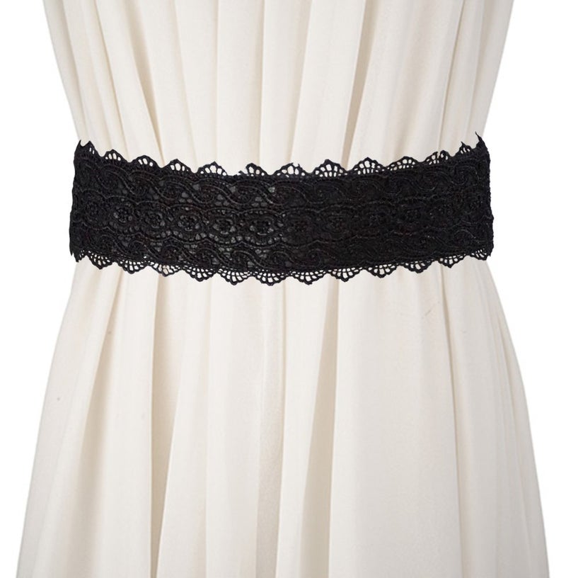 Lovful Womens Lace Waist Belt Wrap Self Tie Obi Style Belt Faux Leather Cinch Boho Dress Belts,Black - Image 2