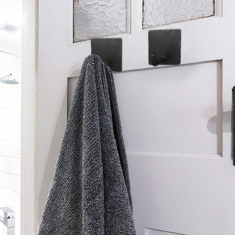 Adhesive Wall Hooks 4 Pack Brushed Black for Towels Clothes Bathroom Storage - Image 5