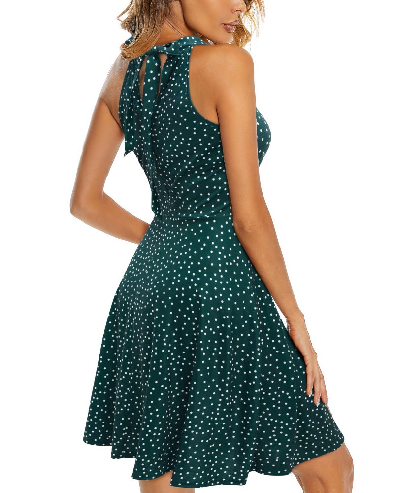 OUGES Women's Summer Dresses Floral Sundresses Halter Neck Casual Sundress(Floral-44,M) - Image 5