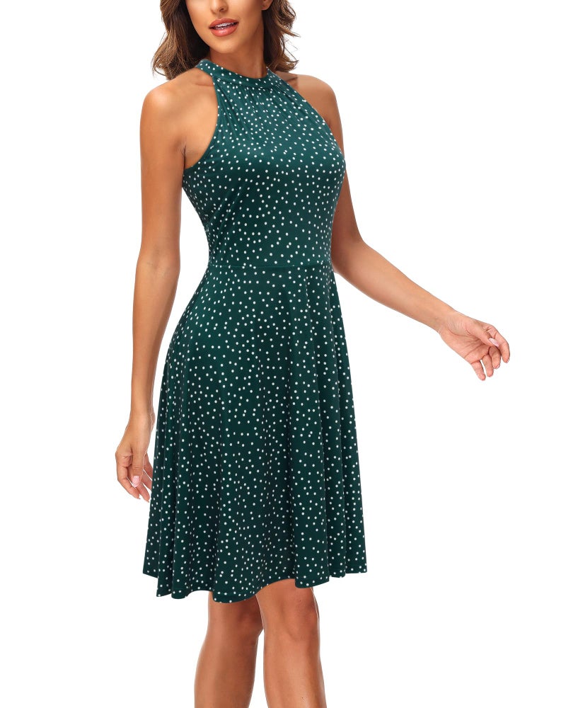OUGES Women's Summer Dresses Floral Sundresses Halter Neck Casual Sundress(Floral-44,M) - Image 4