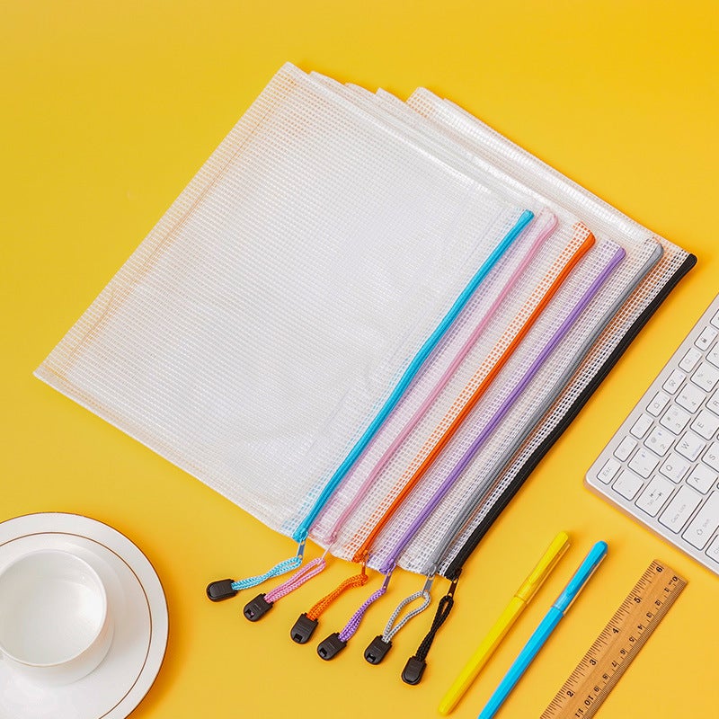 Thickened A4 File Bag Transparent Grid Zipper Bag Waterproof Pvc File Bag Office Culture Test Paper Material Bag - Image 3