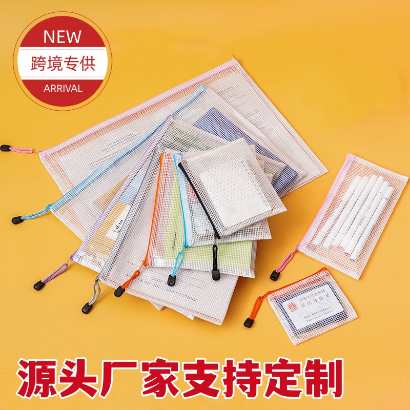 Thickened A4 File Bag Transparent Grid Zipper Bag Waterproof Pvc File Bag Office Culture Test Paper Material Bag - Image 2