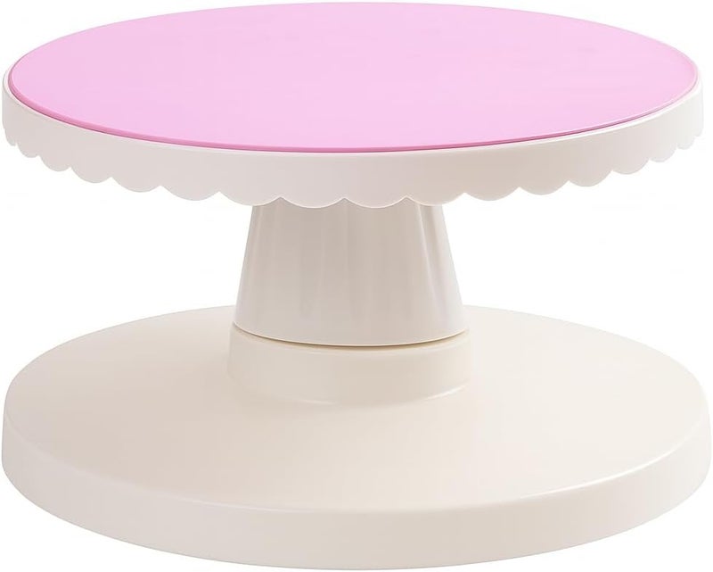 Fitto Pink and White Rotating Cake Stand - 360° Rotating Cake Turntable for Decorating, Frosting, and Display - Non-Slip, Easy-Clean Surface - Ideal for Cakes, Cupcakes, Desserts, Baking Enthusiasts - Image 1