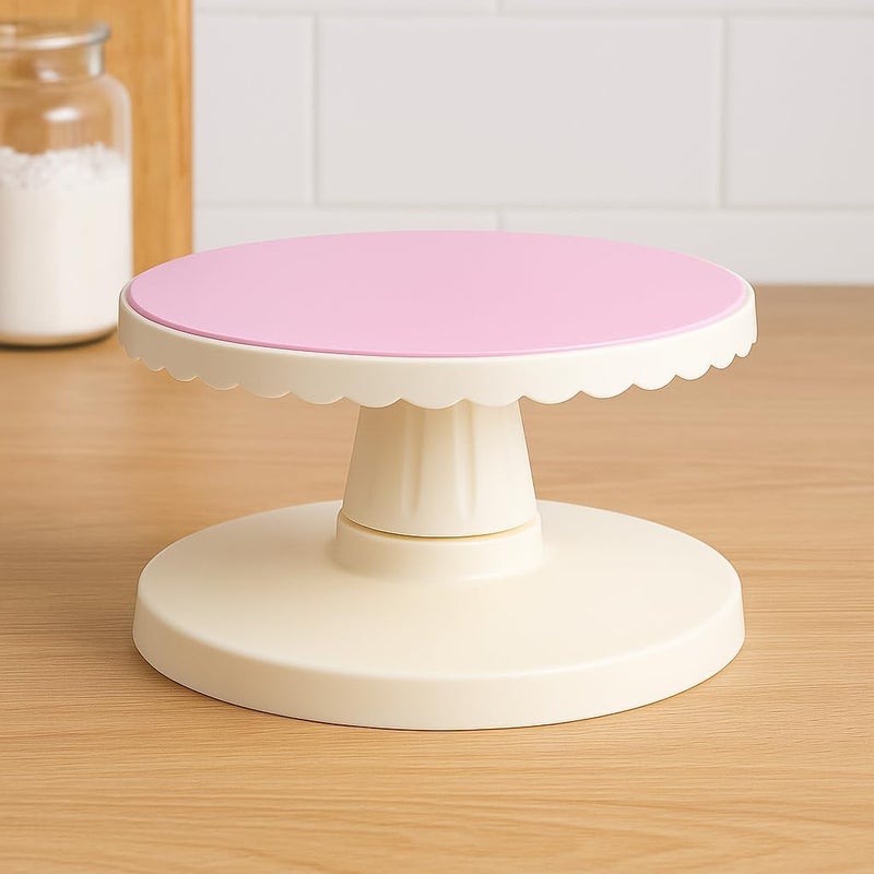 Fitto Pink and White Rotating Cake Stand - 360° Rotating Cake Turntable for Decorating, Frosting, and Display - Non-Slip, Easy-Clean Surface - Ideal for Cakes, Cupcakes, Desserts, Baking Enthusiasts - Image 2