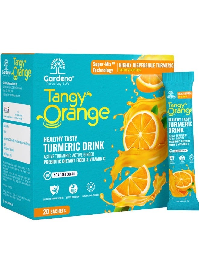 Gardeno Tangy Orange- Turmeric & Ginger Immunity Booster Drink Mix With Natural Orange Flavour - 20 Sachets 4gm Each