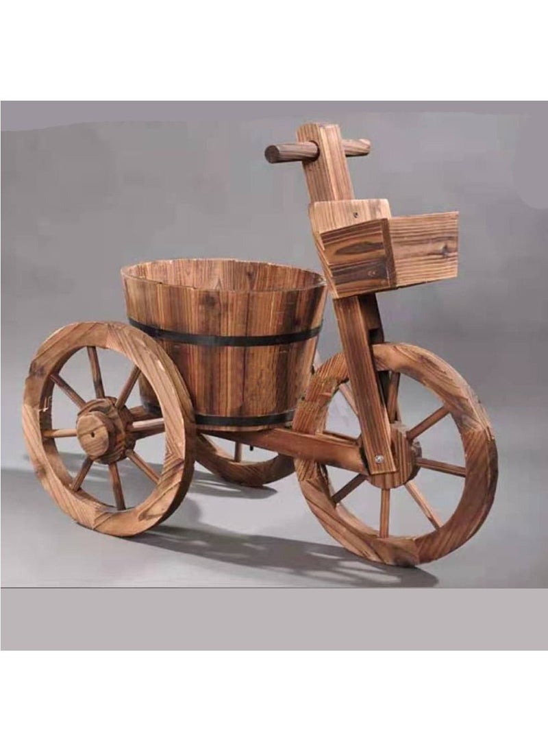 LINGWEI Tricycle Shaped Wooden Flower Pot Brown 66x58x32cm - Image 4