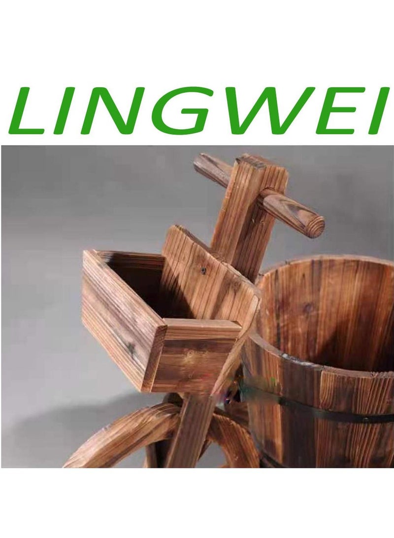 LINGWEI Tricycle Shaped Wooden Flower Pot Brown 66x58x32cm - Image 5