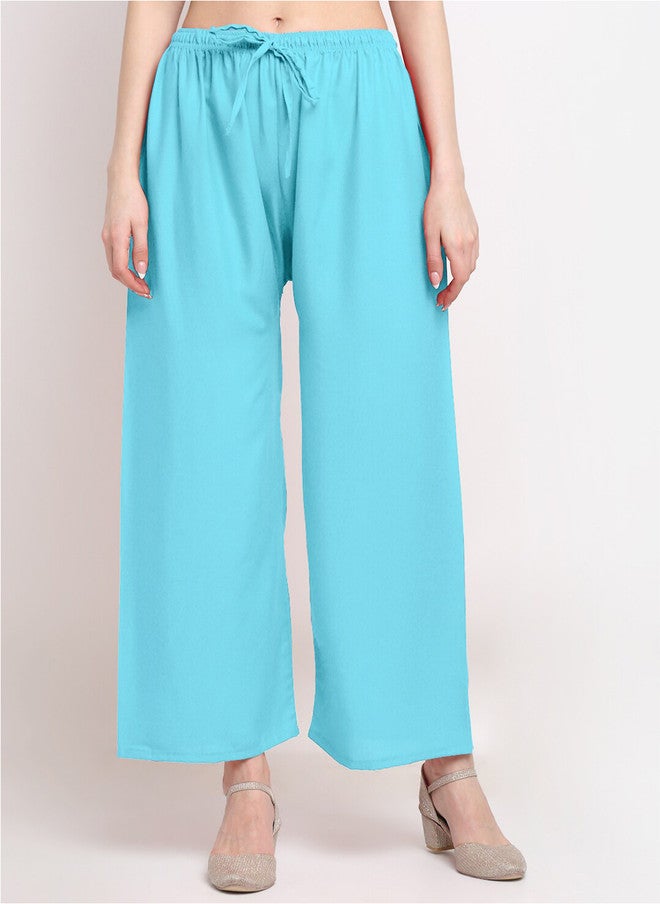 Trend Level Women Straight Fit Palazzos in Turquoise Blue - Image 1